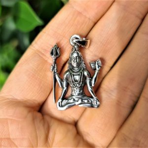 Shiva with Trident Pendant STERLING SILVER 925 Great Lord Shiva Spiritual Guidance Om Talisman Amulet
