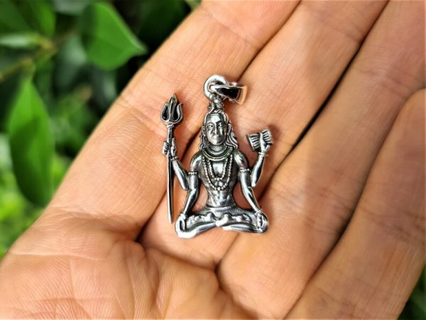 Shiva with Trident Pendant STERLING SILVER 925 Great Lord Shiva Spiritual Guidance Om Talisman Amulet