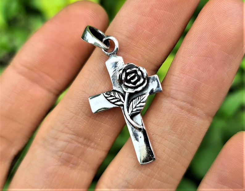 Buy Rose Cross Pendant With Necklace 24K Gold Filled NEW Roses Crucifix  Online in India - Etsy