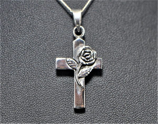 Rose Cross Pendant 925 STERLING SILVER Esoteric Rosicrucian Floral Cross Sacred Symbol Talisman Amulet Rosicrucianism