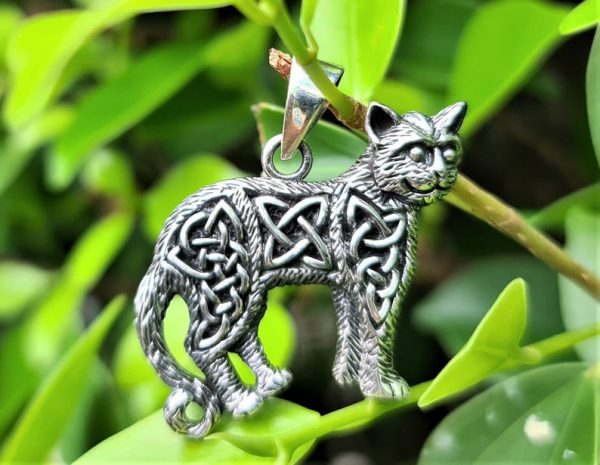 Celtic Cat Pendant STERLING SILVER 925 Celtic Knot Viking Ethnic Talisman Amulet