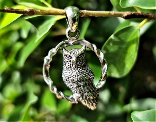 Owl on the Branch Pendant STERLING SILVER 925 Symbol Of Wisdom Talisman Amulet Totem Animal