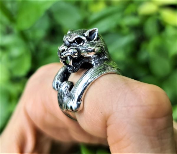 Panther Ring STERLING SILVER 925 Big Cat Jaguar Panther Totem Talisman Cat Animal Protective Amulet