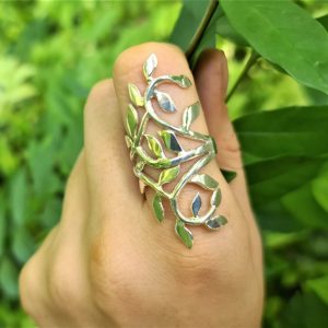 Branch Ring STERLING SILVER 925 Long Knuckle Ring Leaves Olive Tree Branch Floral Design Ring