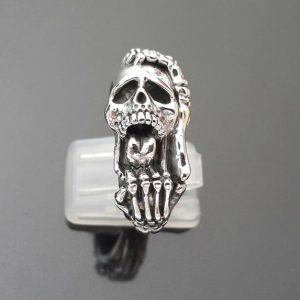 Screaming Skull Ring 925 STERLING SILVER Biker Rock Punk Goth Skeleton Brutal Men's Silver Jewelry