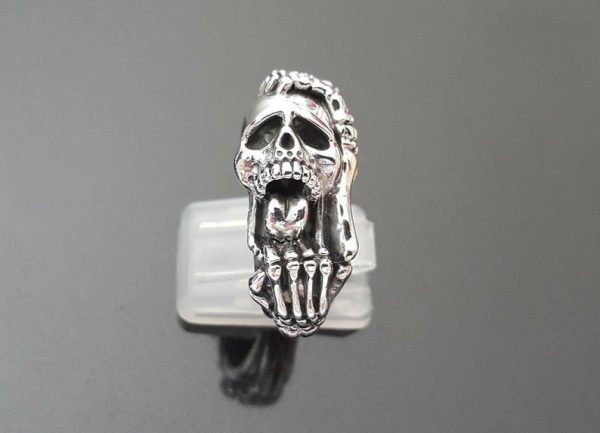 Screaming Skull Ring 925 STERLING SILVER Biker Rock Punk Goth Skeleton Brutal Men's Silver Jewelry