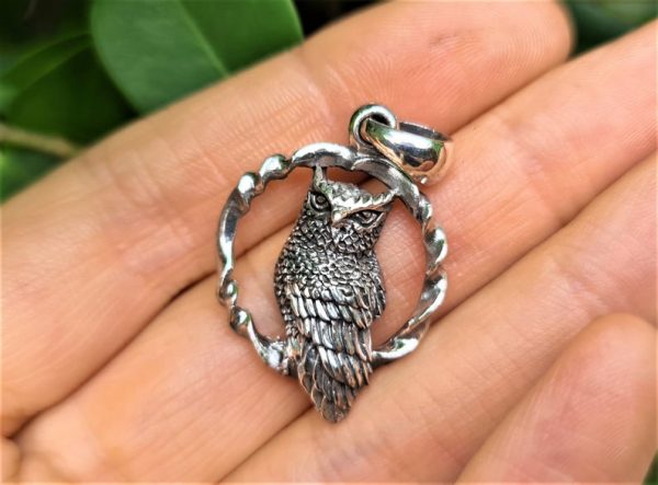 Owl on the Branch Pendant STERLING SILVER 925 Symbol Of Wisdom Talisman Amulet Totem Animal