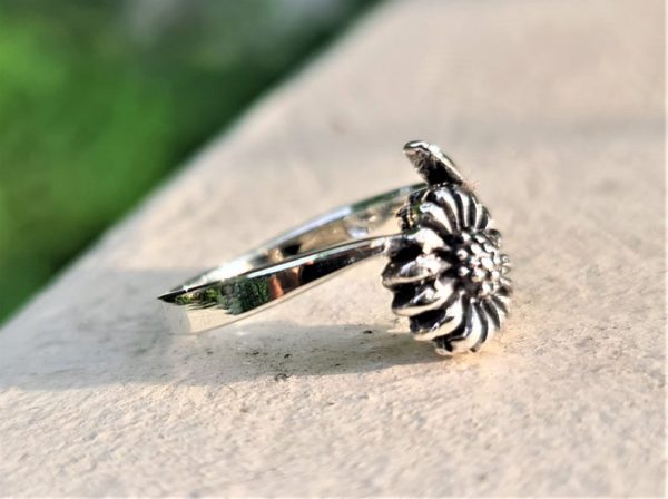 Sunflower Ring 925 Sterling Silver Dainty Daisy Ring Sun flower Floral Design Cute Silver Gift