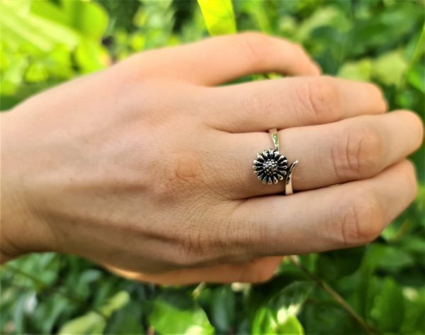 Sunflower Ring 925 Sterling Silver Dainty Daisy Ring Sun flower Floral Design Cute Silver Gift