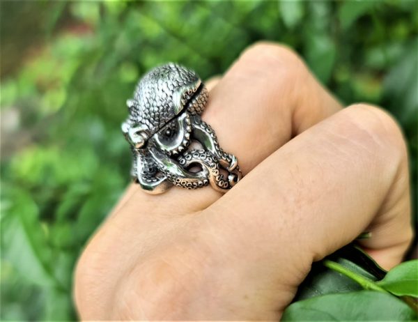 Silver Octopus Locket Ring