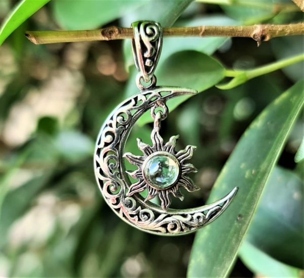 Crescent Moon with Star/Sun Pendant 925 Sterling Silver