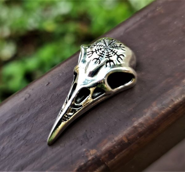 Raven Skull Helm of Awe Pendant 925 Sterling Silver