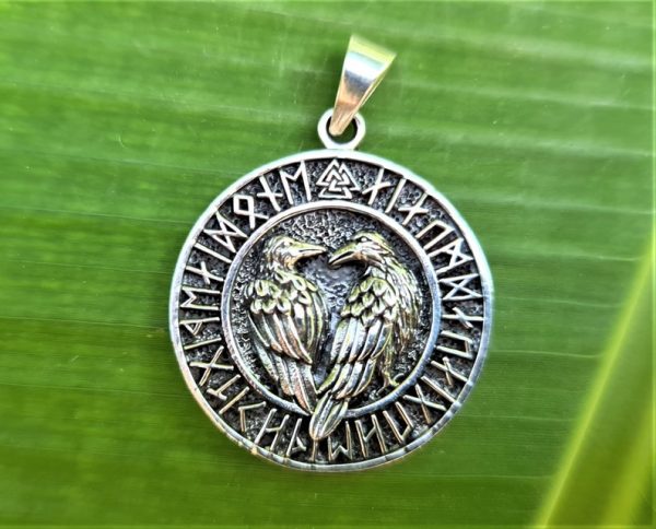 Huginn and Muninn Runic Pendant 925 Sterling Silver