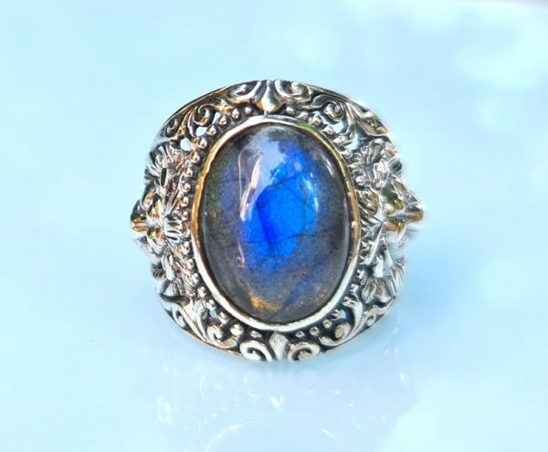 Lion Ring with Moonstone, Labradorite, Lapis Lazuli 925 Sterling Silver