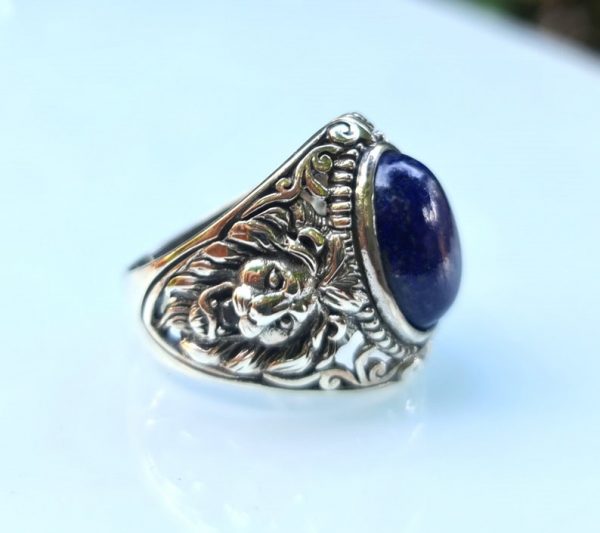 Lion Ring with Moonstone, Labradorite, Lapis Lazuli 925 Sterling Silver