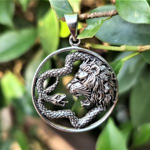 Silver Lion and Snake Pendant