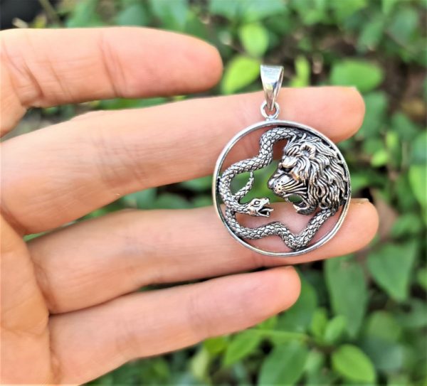 Silver Lion and Snake Pendant