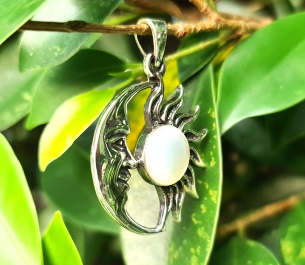 Silver Crescent Moon with Sun Pendant