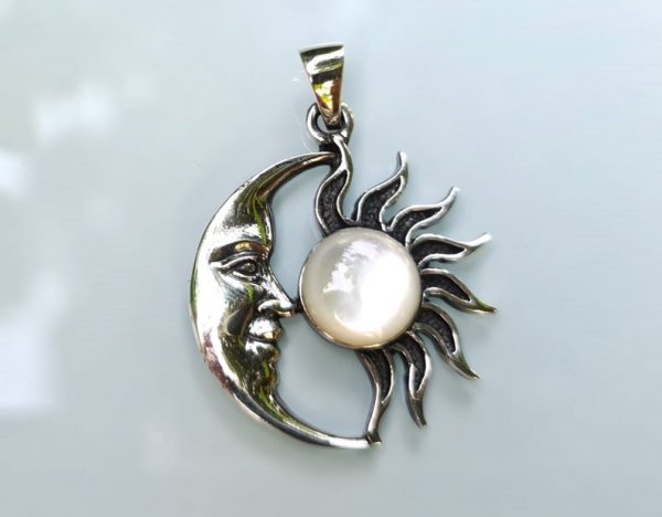 Silver Crescent Moon with Sun Pendant