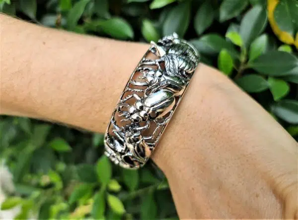 Silver Beetle Bracelet Entomology Cuff Insect - Image 5