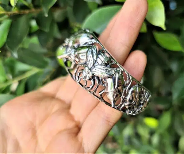 Silver Beetle Bracelet Entomology Cuff Insect - Image 10