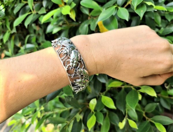Silver Beetle Bracelet Entomology Cuff Insect