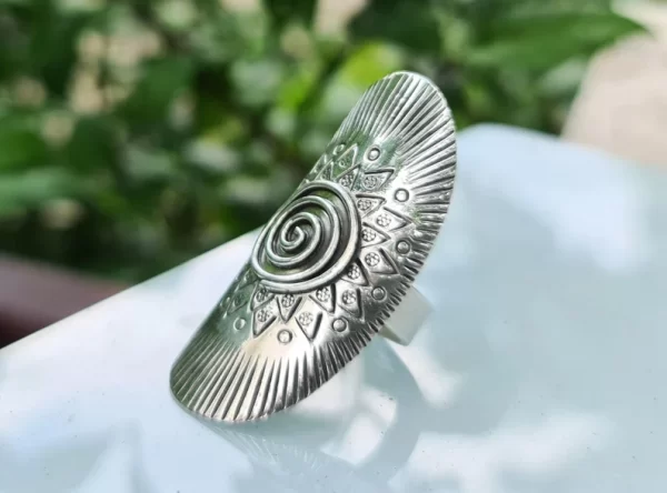 Mandala Spiral Shield Ring 925 STERLING SILVER