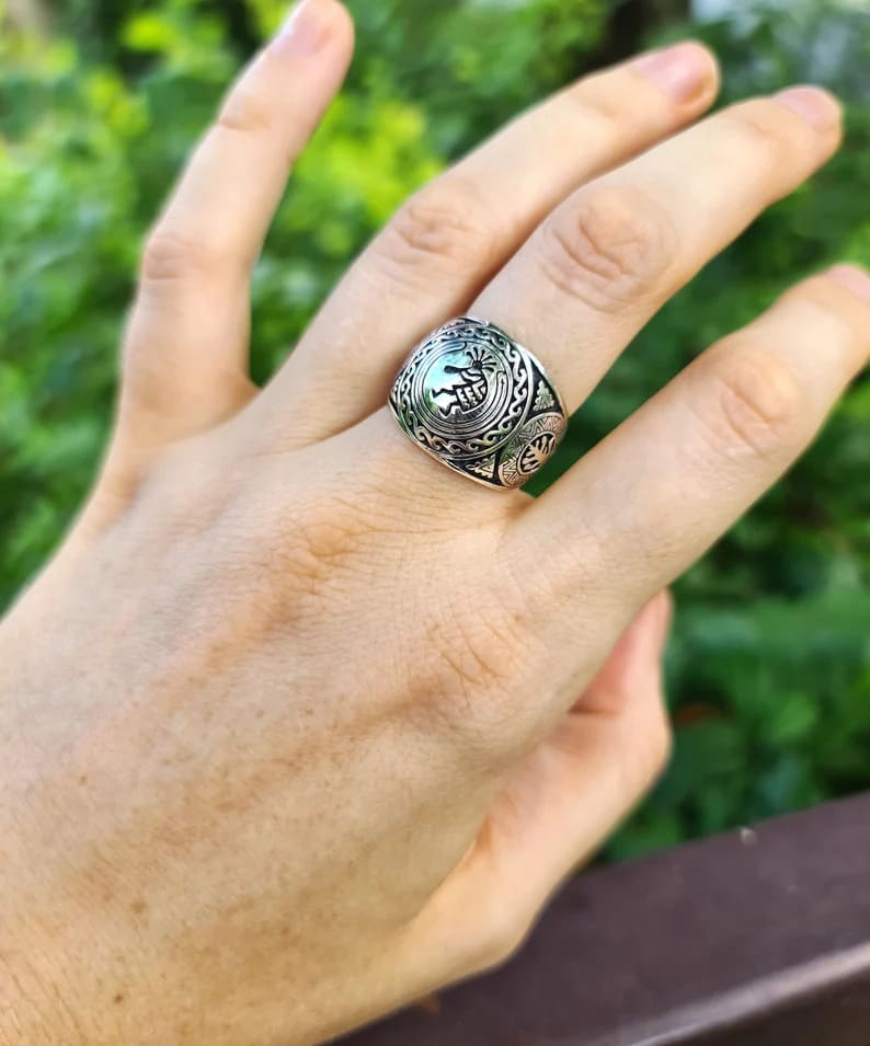thumbnail image 2 of Beach Life Treasures Kokopelli 925 Sterling Silver Ring – Spiritual Symbolism Band (Sizes 5-12) 2 of 4