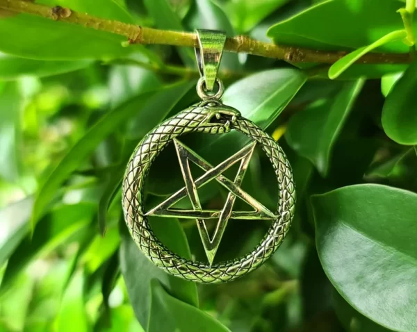 Inverted Pentagram Ouroboros Pendant 925 STERLING SILVER