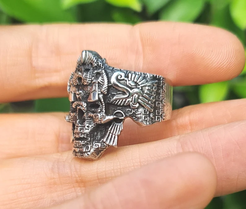 Aztec Jaguar Warrior Skull Ring