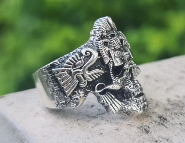Mayan Warrior Skull Ring 925 STERLING SILVER