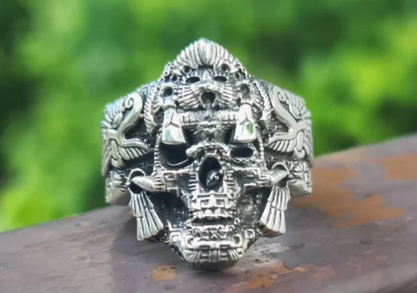 Mayan Warrior Skull Ring 925 STERLING SILVER