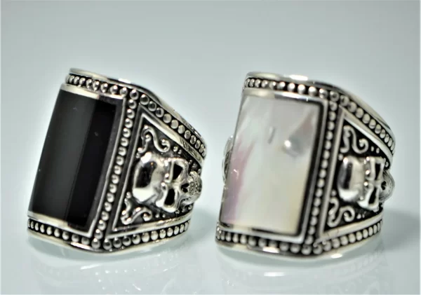 Skull Ring with Mother of Pearl or Black Onyx 925 STERLING SILVER