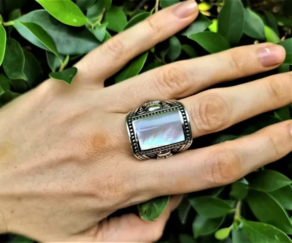 Skull Ring with Mother of Pearl or Black Onyx 925 STERLING SILVER