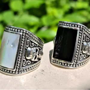 Skull Ring with Mother of Pearl or Black Onyx 925 STERLING SILVER