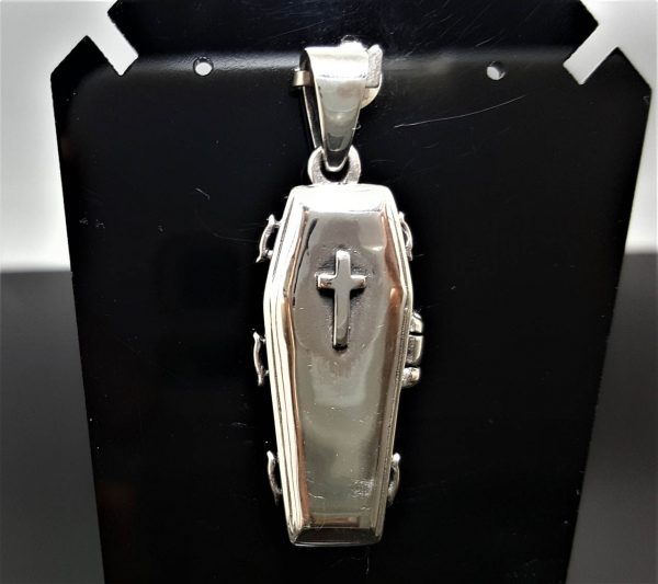 STERLING SILVER 925 Coffin Pendant Locket Gothic Charm Rock Punk Goth Exclusive Design Gift ELIZ