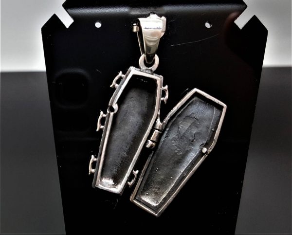 STERLING SILVER 925 Coffin Pendant Locket Gothic Charm Rock Punk Goth Exclusive Design Gift ELIZ