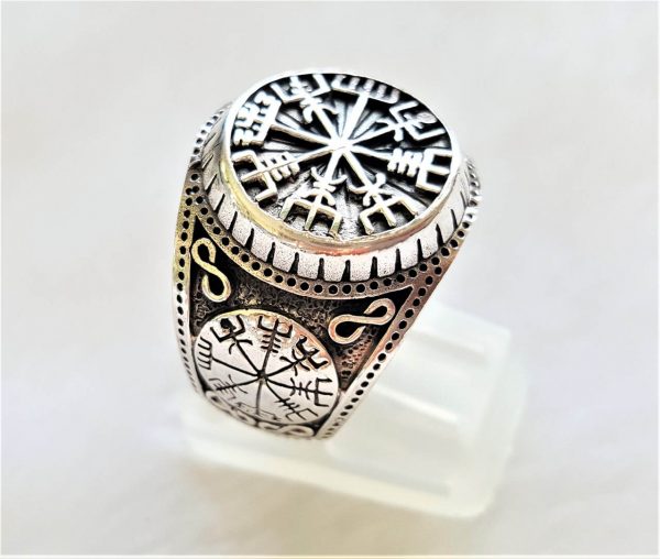 925 Sterling Silver Ring Vegvisir Runic Compass Aegishjalmur Vegvisir Pagan Sacred Island Symbols Talisman Amulet Norse Viking