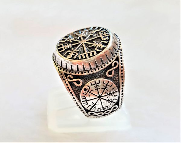 925 Sterling Silver Ring Vegvisir Runic Compass Aegishjalmur Vegvisir Pagan Sacred Island Symbols Talisman Amulet Norse Viking