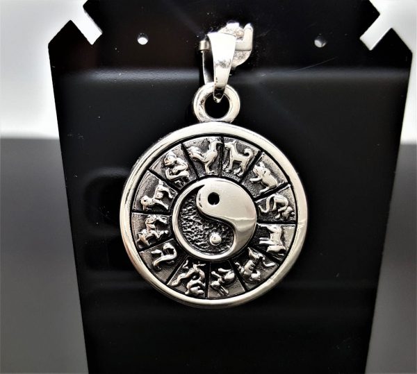 925 Sterling Silver Yin Yang Chinese Horoscope Zodiac Spinning Pendant Spinner Talisman Harmony Amulet Universe Cycles Eliz