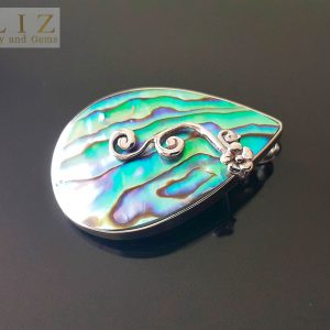 Eliz Sterling Silver 925 ABALONE Mother of Pearl Pear Shape Pendant Beach Gift