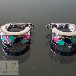 Genuine Precious Sapphire Ruby Emerald STERLING SILVER Earrings Natural Gemstones