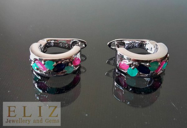 Genuine Precious Sapphire Ruby Emerald STERLING SILVER Earrings Natural Gemstones