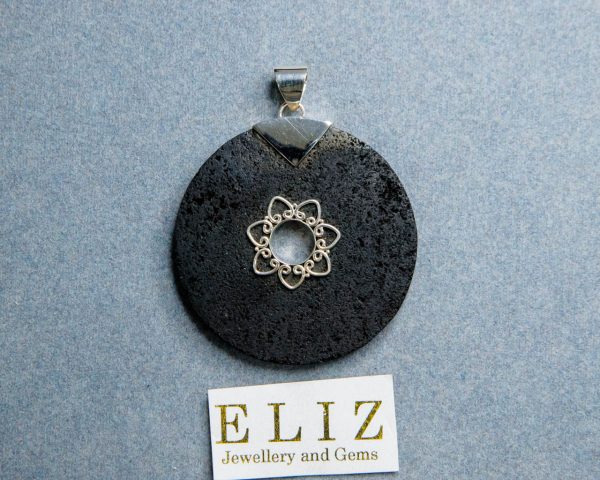 Eliz ENERGY CRYSTAL Natural Volcanic Lava Stone Sterling Silver Pendant Mother Earth Essential oil diffuser Talisman Amulet