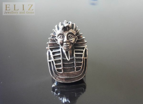 Eliz 925 STERLING SILVER PHARAOH Tutankhamun Egyptian Sphinx Ring Ancient Egypt King Son of God Talisman Amulet Sacred Symbol Heavy 26 grams