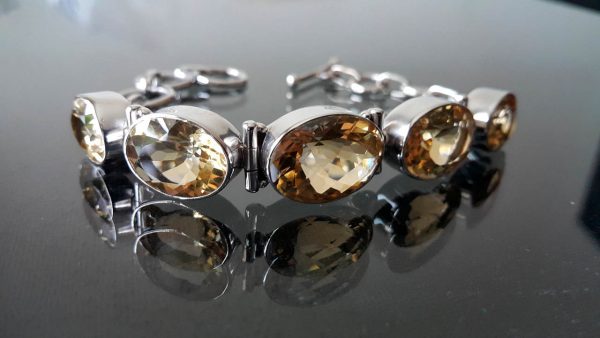 Genuine CITRINE Sterling Silver 925 Bracelet Natural Gemstone Power of SUN Stone of Succes 8.5 inches Adjustable