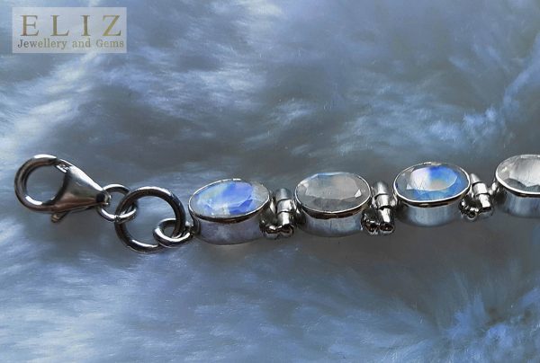 Eliz Sterling Silver 925 Natural MOONSTONE Gemstone opalesque BRACELET 7.5 inches adjustable