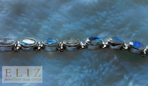Eliz Sterling Silver 925 Natural MOONSTONE Gemstone opalesque BRACELET 7.5 inches adjustable