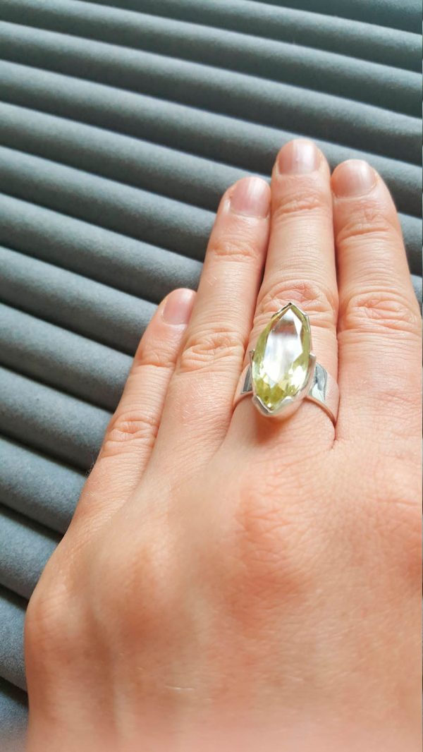 Sterling Silver 925 Elegant Lemon Quartz Marquise Ring Genuine GEMSTONE Sun Stone SIZE 7