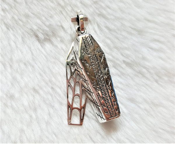 STERLING SILVER 925 Skeleton in the Coffin Pendant Movable Rock Punk Goth Exclusive Design Gift Gothic Gift